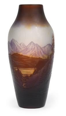Vase mit Berglandschaft und See, - Antiques