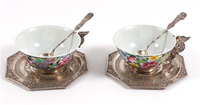 Chinesisches Silber-Porzellan Dejeuner, - Antiques