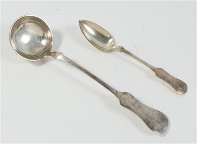 6 Wiener Silber Kaffeelöffel und 1 Silber Schöpfer, - Antiques