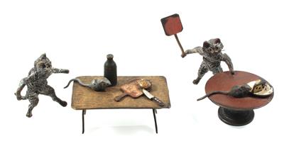 Katze mit Maus, Katze, Maus auf Tisch, - Antiques