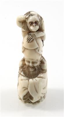 Netsuke des Fukurokuju mit Affen - Antiques