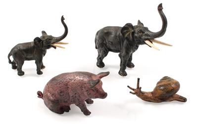2 Elefanten, 1 Schwein, 1 Schnecke, - Antiquitäten