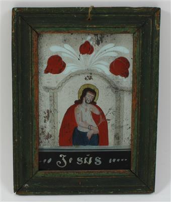 Christus, Spiegelschliff Hinterglasbild, - Letní aukce