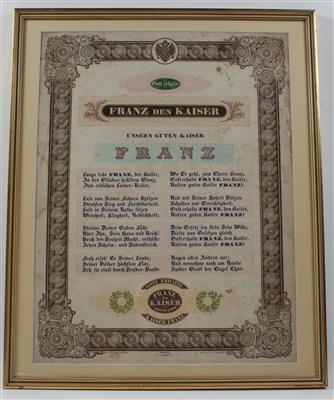 Lithographie mit Hymne auf Kaiser Franz I., - Sommerauktion - Antiquitäten