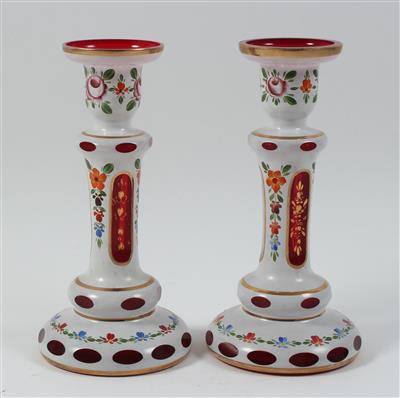 Paar Glas Kerzenständer, - Sommerauktion - Antiquitäten