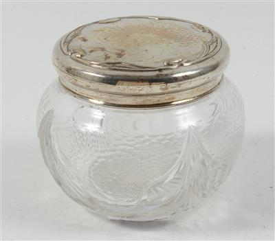 Birminghamer Glas Deckeldose mit Silbersteckdeckel, - Summer-auction