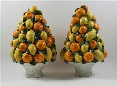 1 Paar Obstkörbe mit Orangen und Zitronen, - Letní aukce