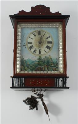 Bäuerliche Hinterglas Wandpendeluhr - Summer-auction