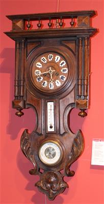 Historismus Wandpendeluhr mit Thermo- und Barometer - Antiquariato