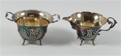 Schwedischer Silber Gießer und Zuckerschale mit Innenvergoldung, - Antiquariato