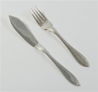 6 Fischgabeln, 6 Fischmesser, - Antiquitäten