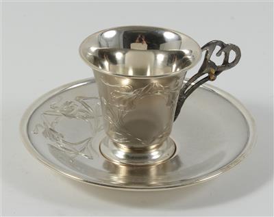 6 Silber Tassen mit Untertassen, - Antiquitäten