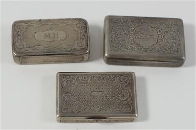 3 Alt österreichische Silber Dosen mit Innenvergoldung von 1840 und 1859, - Antiquariato