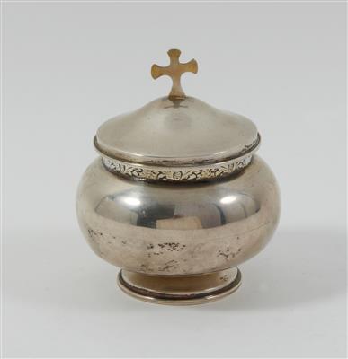 Portugiesische Silber Versehdose mit Innenvergoldung und Glaseinsatz, - Antiques
