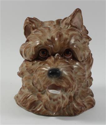 Deckeldose in Form eines Hundekopfes, - Figurale Darstellungen