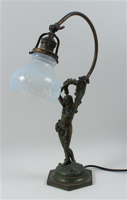 Jugendstil-Tischlampe mit Mädchenakt mit Rosengirlande, - Starožitnosti