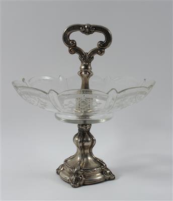 Prager Silber Tafelaufsatz mit farbloser Glasschale, - Antiquariato