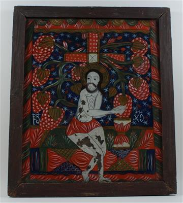 Christus als Weinstock, Hinterglasbild, Rumänien, - Antiques