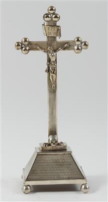 Wiener Silber Kruzifix mit Corpus Christi, - Skulpturen, Volkskunst, Fayencen, Bronzen