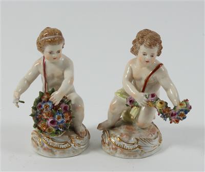 Knabe und Mädchen mit Blumenkorb und Girlande, - Antiques