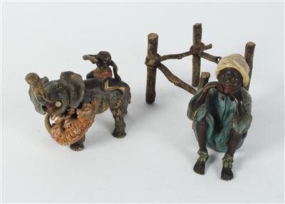 Sitzender Orientale, Elefant und Tiger, - Antiques