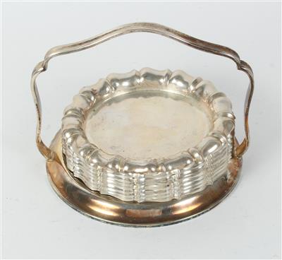 10 Silber Gläseruntersetzer mit Halterung, - Antiques