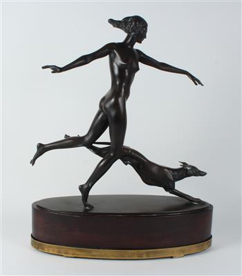 Heinrich Karl Scholz, Laufender Mädchenakt mit Windhund, - Antiques