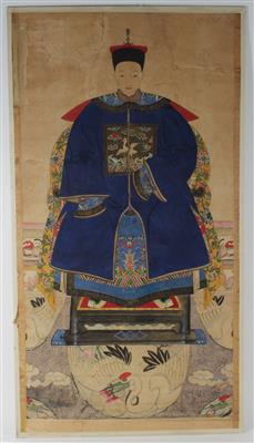 Anonymes Ahnenportrait eines Zivilbeamten, China, späte Qing-Zeit, - Antiquitäten