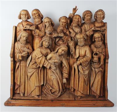 Relief, Hl. Maria umgeben von Aposteln, - Antiques and art