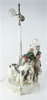 Tischlampe Dame mit zwei Windhunden, - Antiquariato