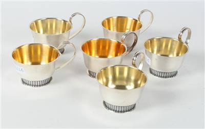 6 schwedische Silber Tassen mit Innenvergoldung, - Antiques