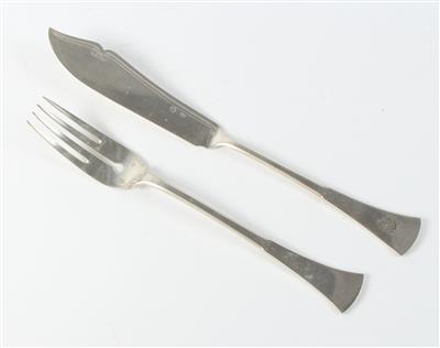 Wiener Silber Fischbesteck für 10 Personen, - Antiquariato