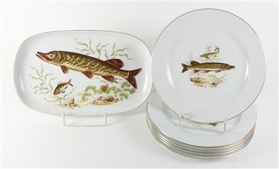 6 Fischteller, 1 ovale Platte, - Dining culture
