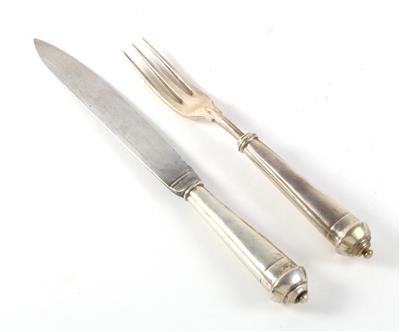 12 venezianische Silber Gabeln und 11 Messer mit Silberheften, - Antiquitäten