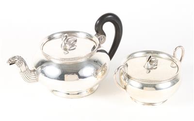 Silber Teekanne und Zuckerdose mit Deckel, - Silberobjekte
