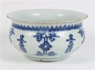 Blau-weißer Weihrauchbehälter, China, Kangxi Periode, unterglasurblauer Doppelkreis, - Asiatica a umění islámský
