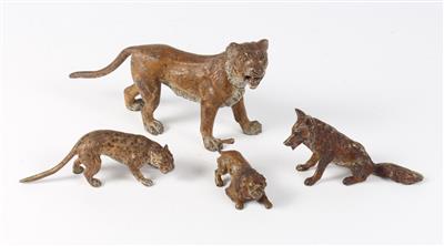 3 Raubkatzen, 1 Fuchs, - Antiquariato