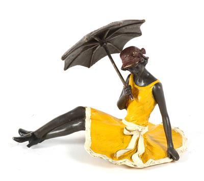 Junge Dame mit Sonnenschirm, erotische Darstellung, - Antiquariato