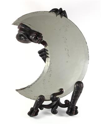 Tischspiegel in Form einer Sichel von Drachen gehalten, - Antiquariato