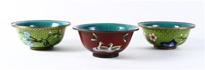 3 Cloisonné Schalen, China, 20. Jh., - Antiquariato