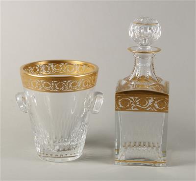 Saint-Louis Whisky-Karaffe mit Stöpsel und Eiskübel, - Antiques