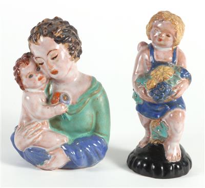 Mutter mit Kind-Büste, Putto mit Obstkorb, - Antiques
