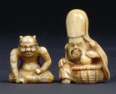 Netsuke des Fukurokuju und kleines Okimono eines oni, Japan, Meiji Periode - Antiquariato