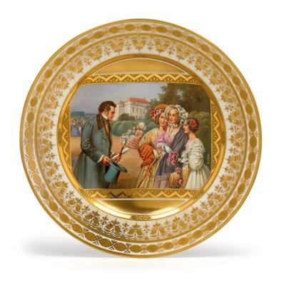 Bild-Teller "Schubert mit den Tschöllmäderln", - Antiques