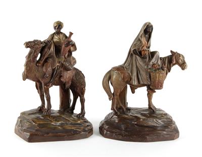 Orientalin zu Pferd, Orientale auf Kamel, - Antiquitäten