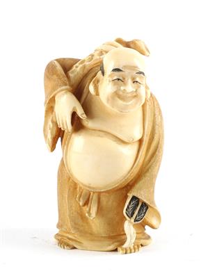 Okimono des Hotei mit Sack, - Asiatika