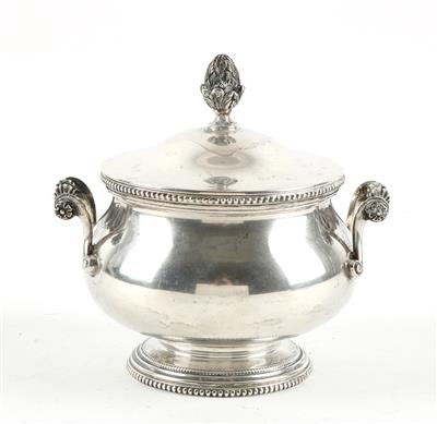 Italienische Silber Zuckerdose mit Innenvergoldung und Deckel, - Antiquitäten