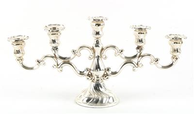 Italienischer 5 flammiger Silber Kerzenleuchter, - Antiques