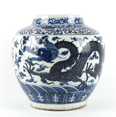 Blau-weiße Vase, China, unterglasurblaue Sechszeichen Marke Wanli, 20. Jh. - Asiatika