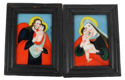 Zwei Hinterglasbilder, Hl. Joseph mit Jesuskind und Hl. Maria mit Jesuskind, - Sculture e arte popolare